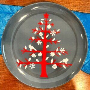 Crate&Barrel Red Tree Birds Snowflakes Platter